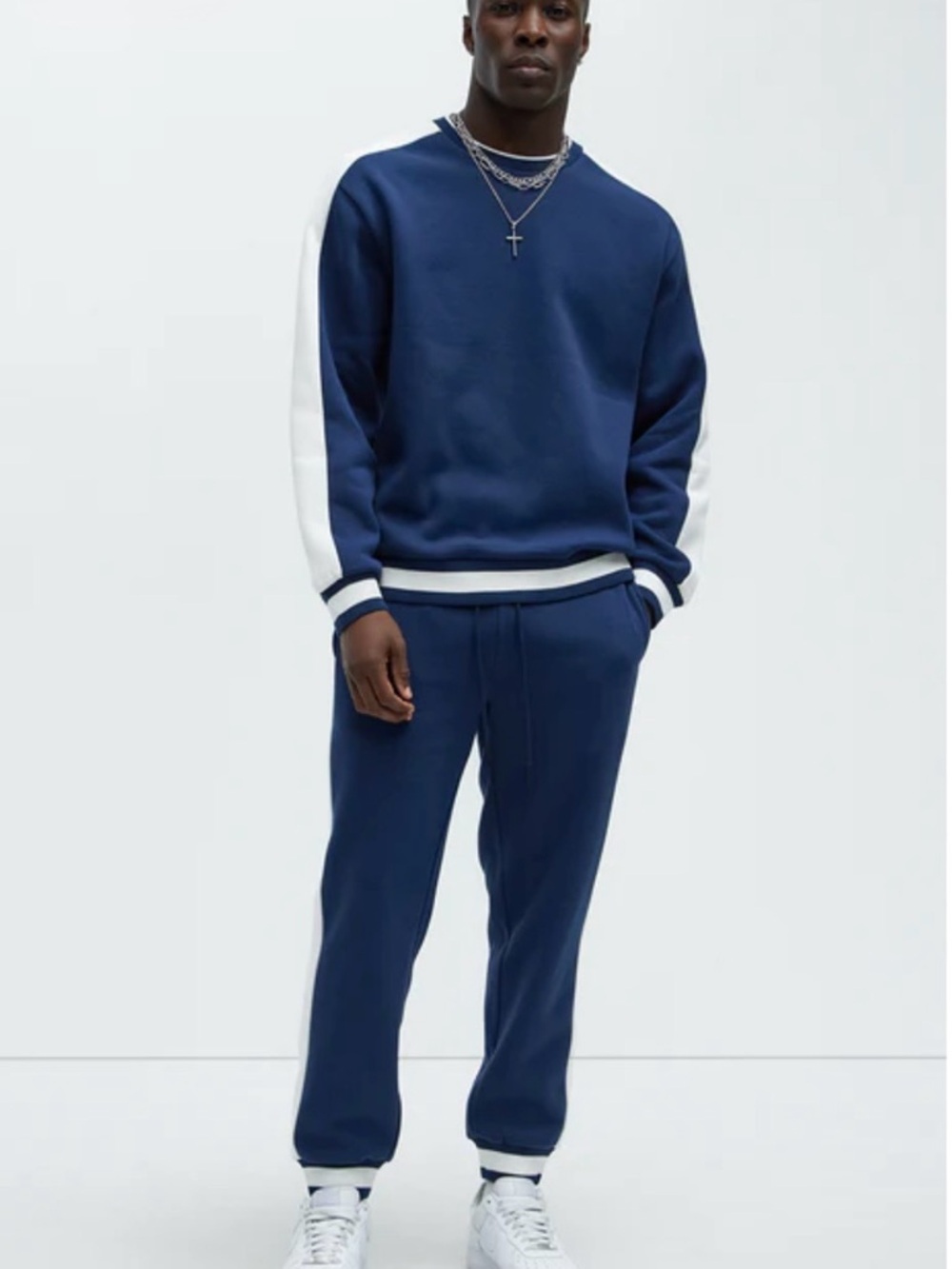 Fashion Nova Navy Blue and White Men's Tracksuit